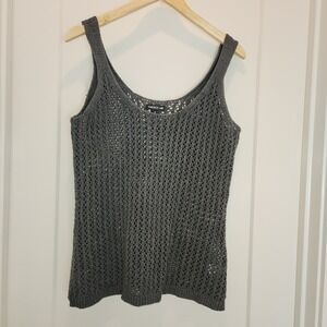 Toad & Co Gray Recycled Cotton Denim Crochet Tank Top M Boho Coastal Sustainable